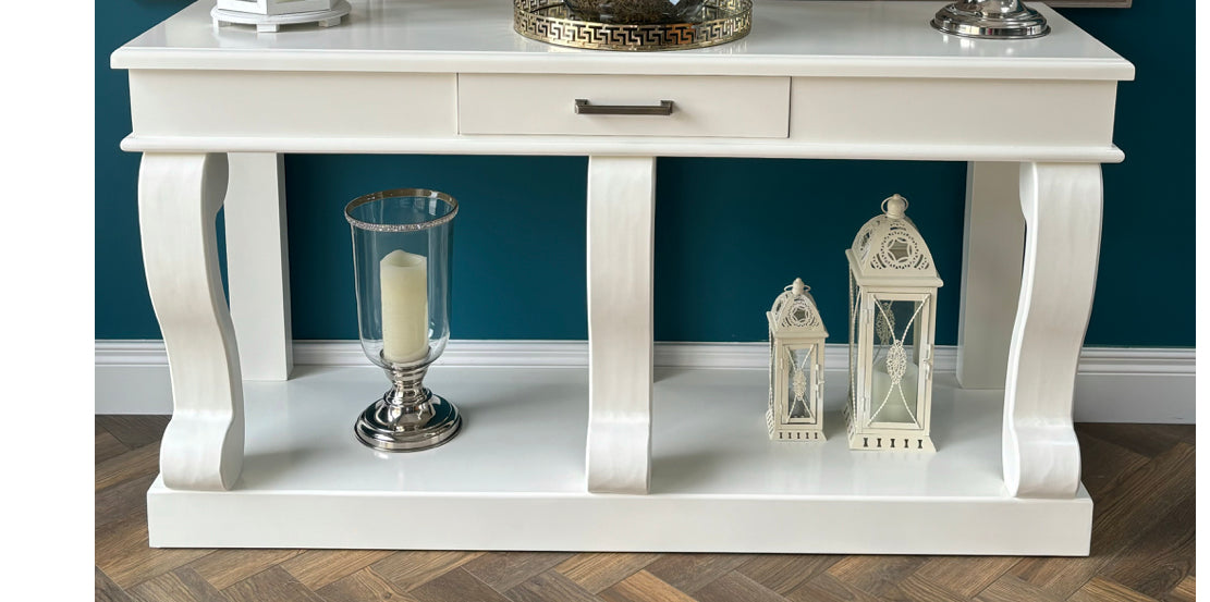 Samuel Savoy Scroll console table 150 cm with drawer in ivory-Console Table-Renaissance Design Studio