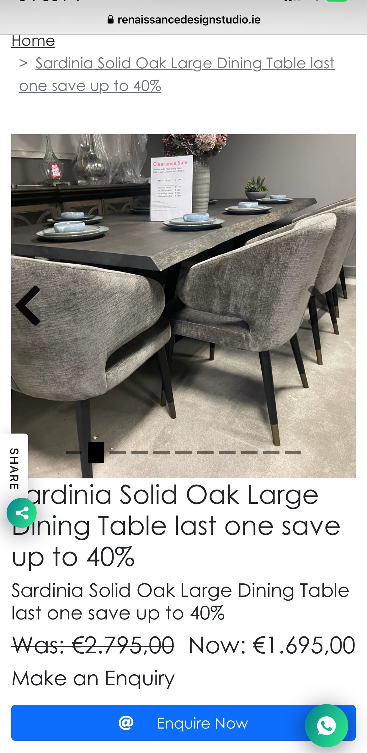 Sardinia Solid Oak Large Dining Table last one save up to 40%-Renaissance Design Studio
