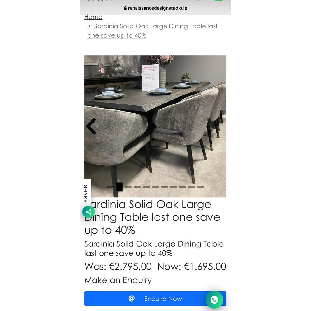 Sardinia Solid Oak Large Dining Table last one save up to 40%-Renaissance Design Studio