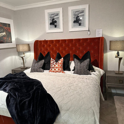 Serafina custom made bed 6 ft superking special reduction in burnt orange