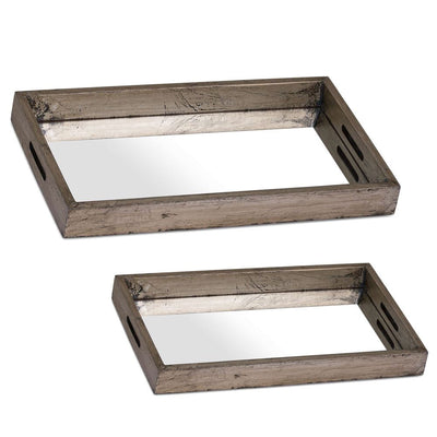 SET OF 2 Andrea Mirrored Trays with antiqued gold trim reduced