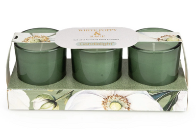 Set Of 3 Votive Candles - White Poppy & Sage