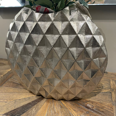 Silver geometric vase oval large