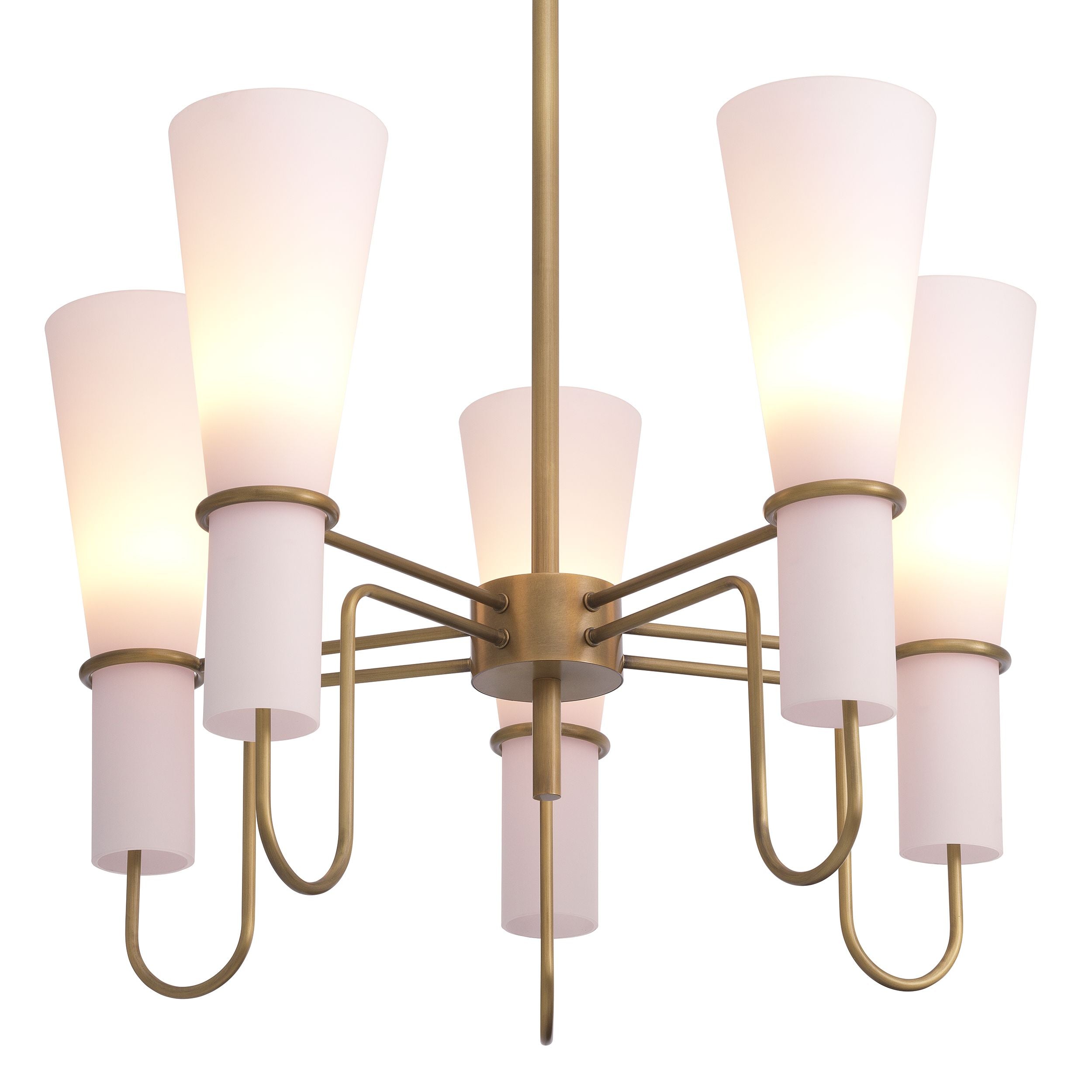 Sketch antique brass and white glass chandelier by Eichholtz-Renaissance Design Studio