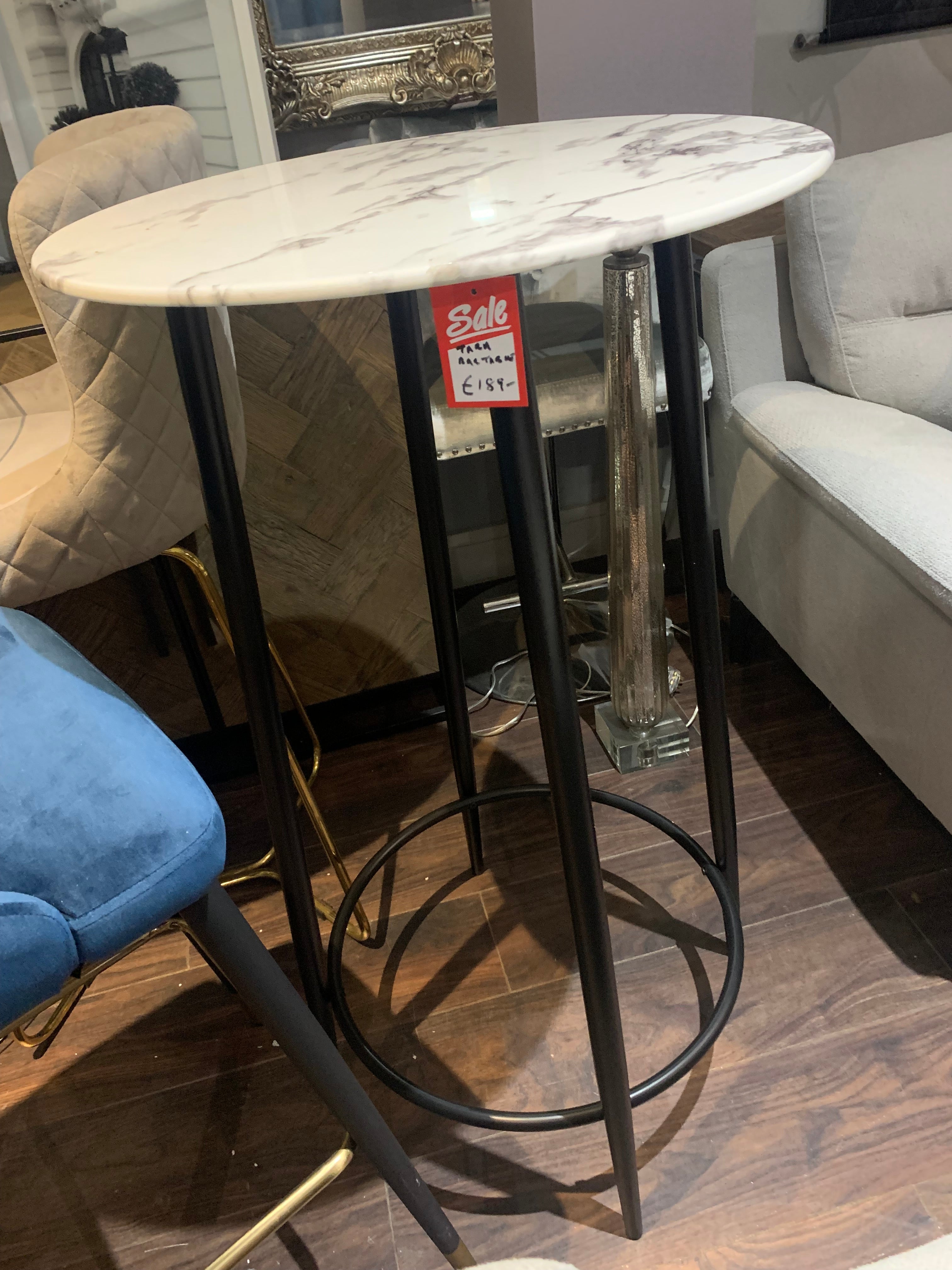 Sofia Bar Table Marbled top with black base clearance offer Last 1-Renaissance Design Studio