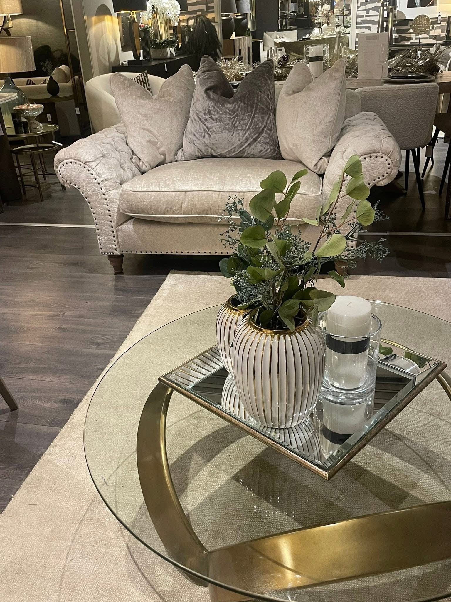 Soquel round coffee table by Eichholtz in vintage brushed brass..-Renaissance Design Studio