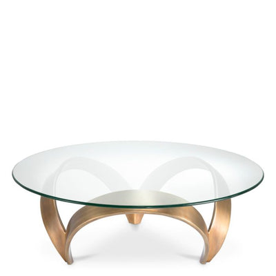 Soquel round coffee table by Eichholtz in vintage brushed brass..