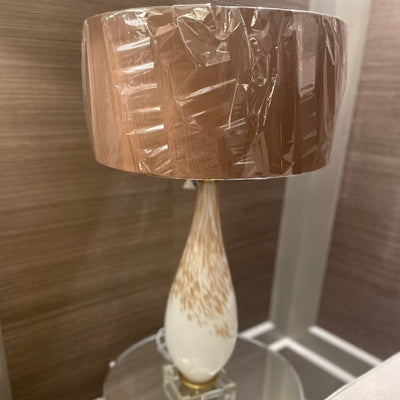 Tall Table Lamp Solna 2 tone White With Glass Base Gold metal plinth with shade