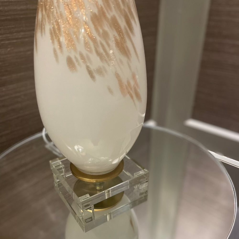Tall Table Lamp Solna 2 tone White With Glass Base Gold metal plinth with shade-Renaissance Design Studio