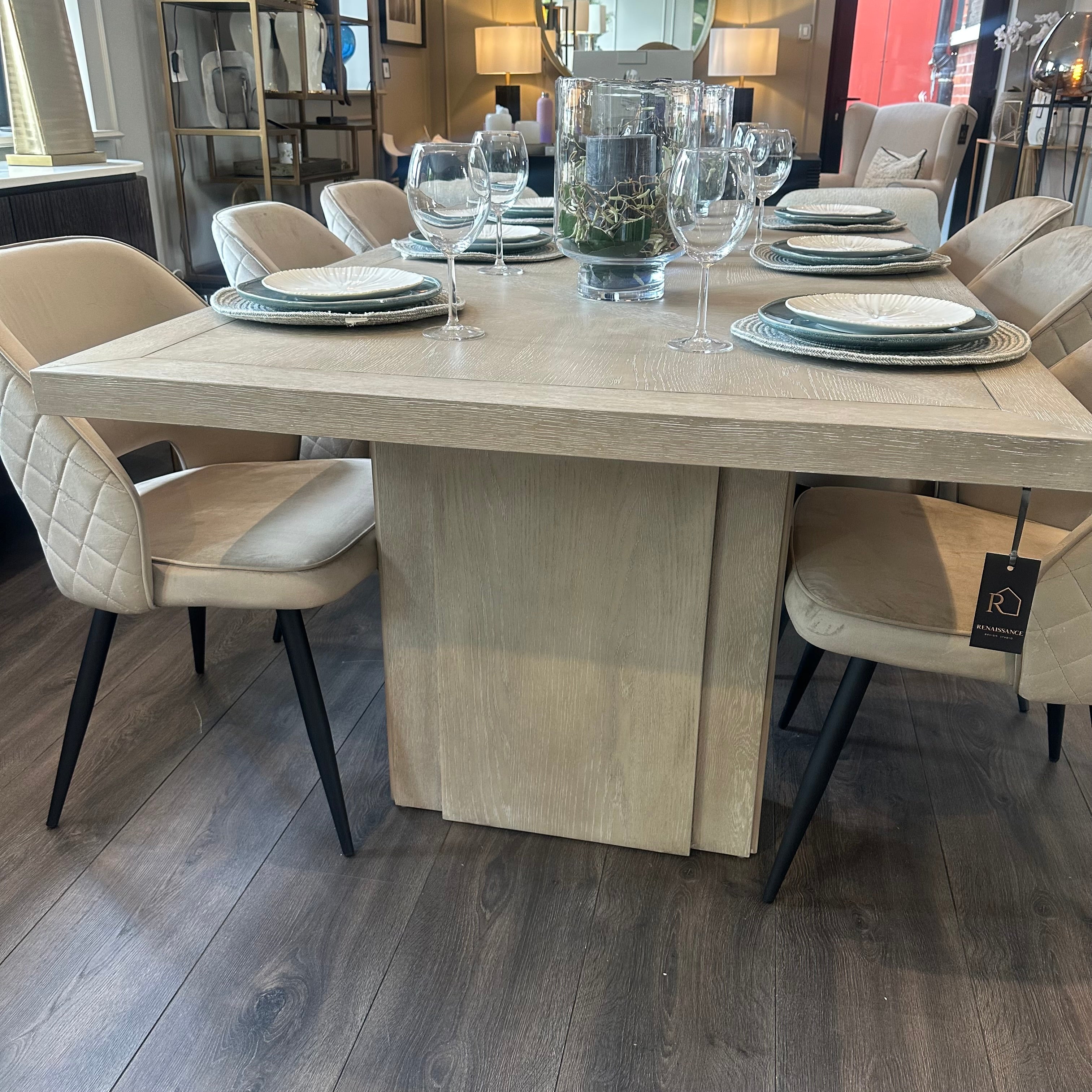 Tamley Rectangle oak Dining table and set of 6 Sammy Fargo Dining Chairs-Renaissance Design Studio