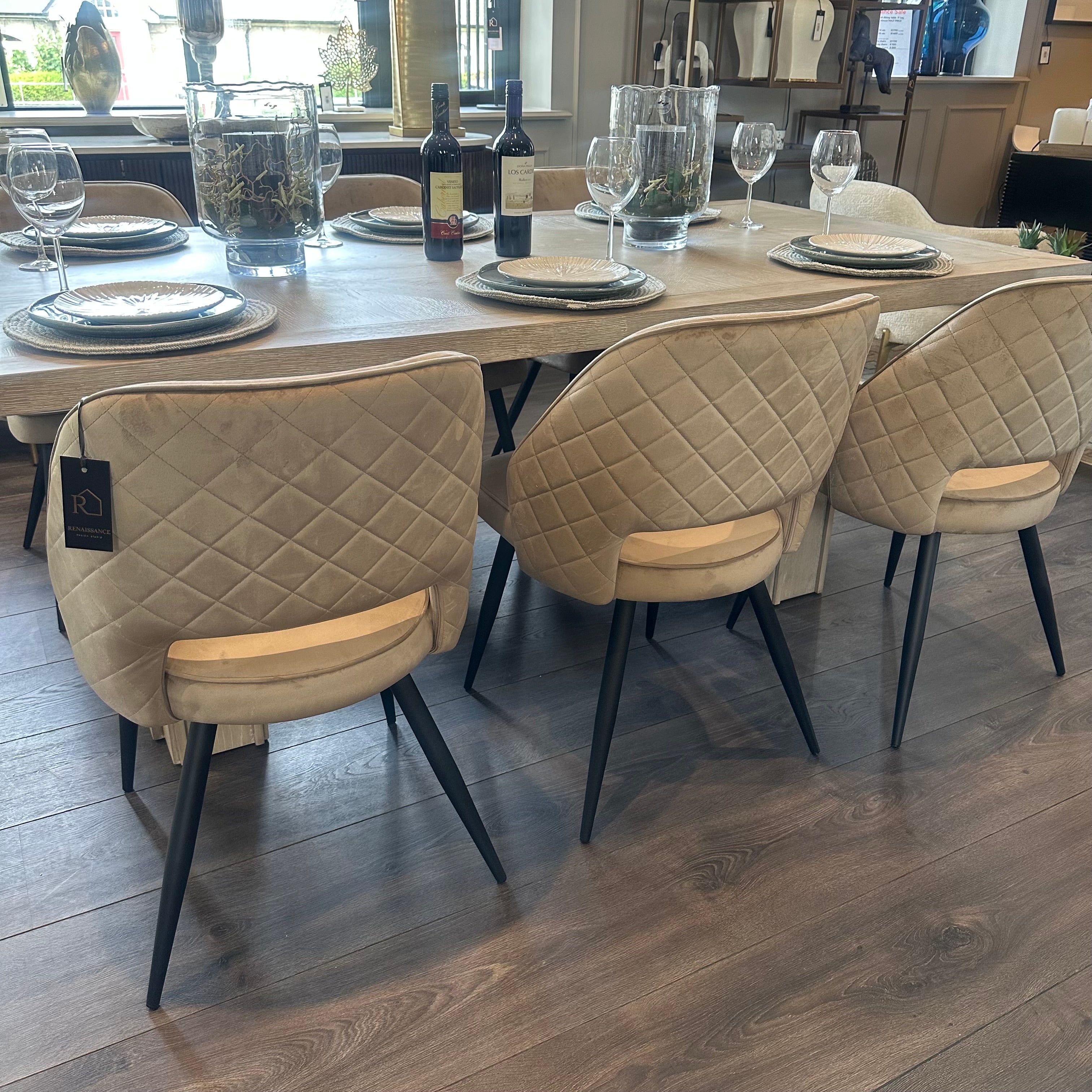 Tamley Rectangle oak Dining table and set of 6 Sammy Fargo Dining Chairs-Renaissance Design Studio