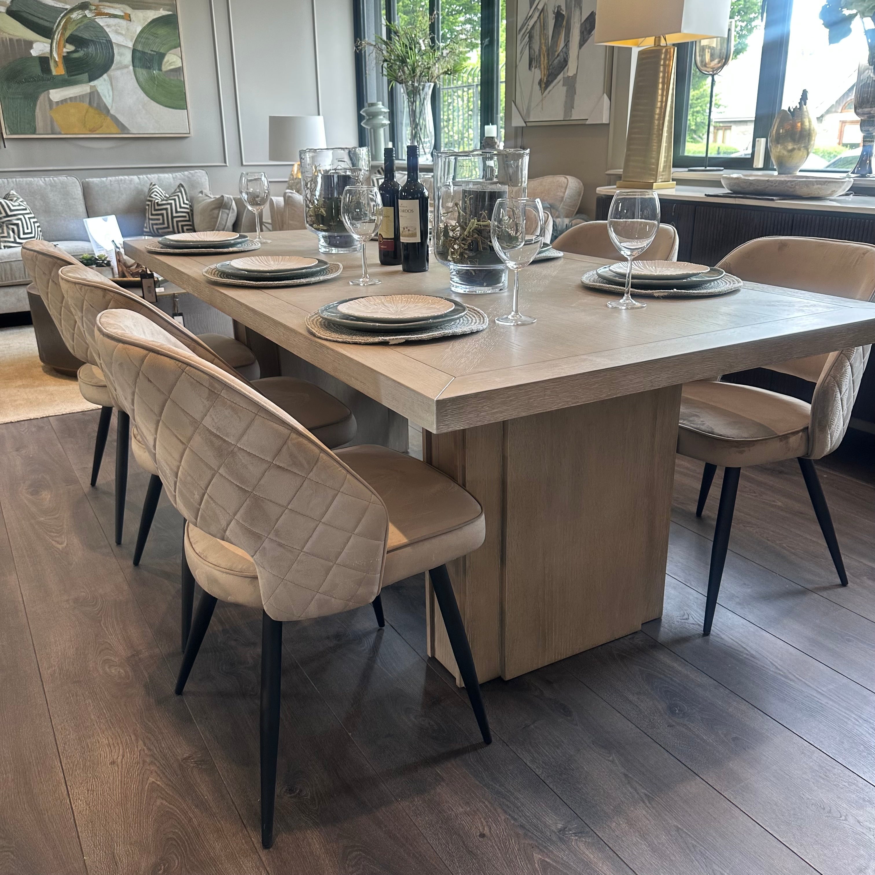 Tamley Rectangle oak Dining table and set of 6 Sammy Fargo Dining Chairs-Renaissance Design Studio