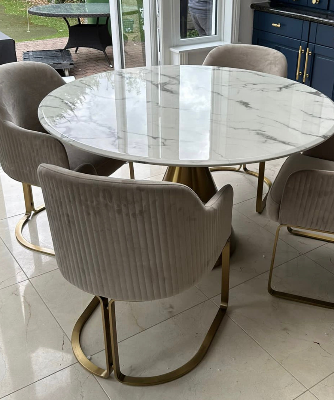 Teneille round fining table with marble top-Dining table round-Renaissance Design Studio