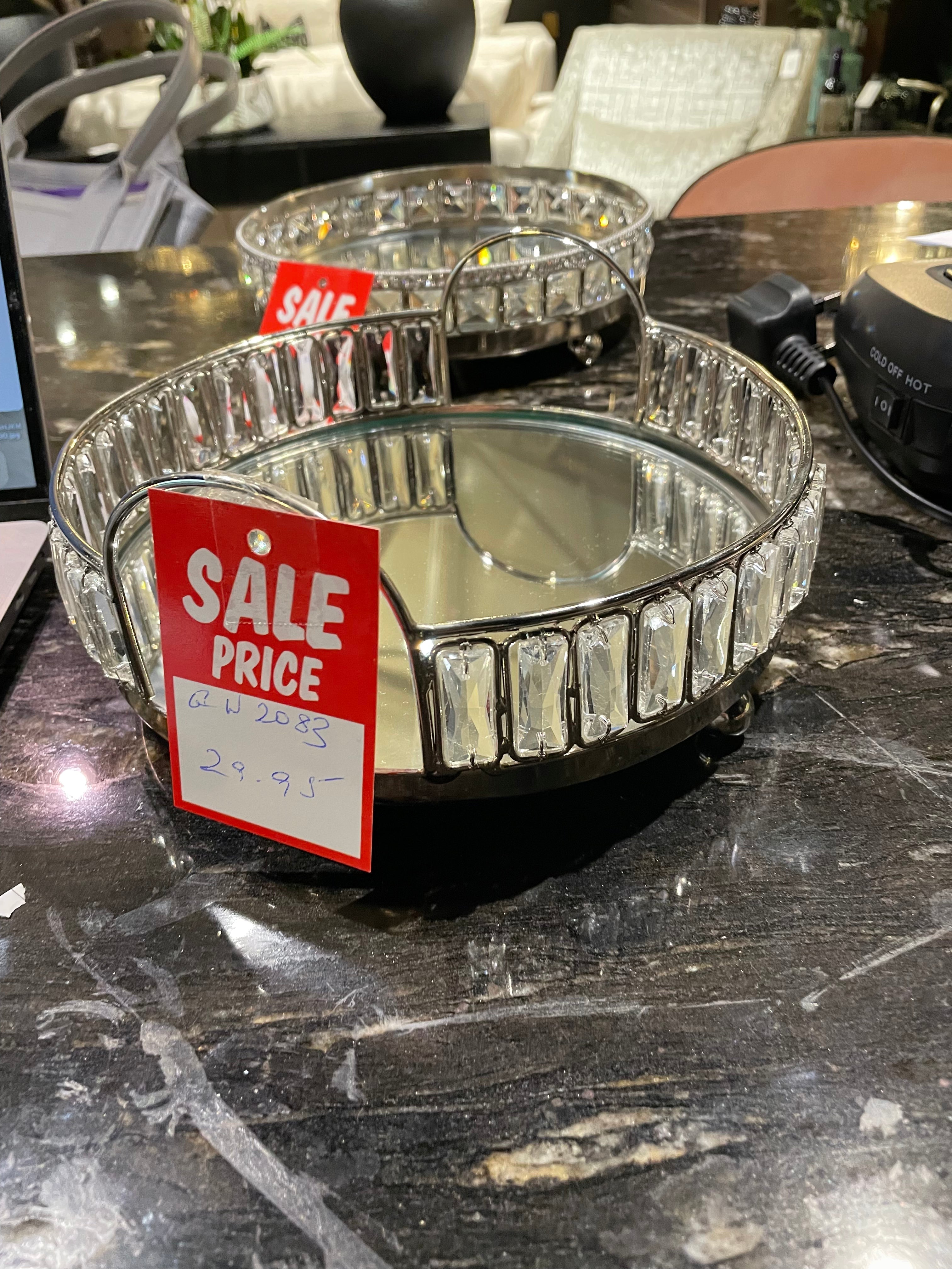 Tray w crystals and silver handles Large 20 cm Med REDUCED-Renaissance Design Studio