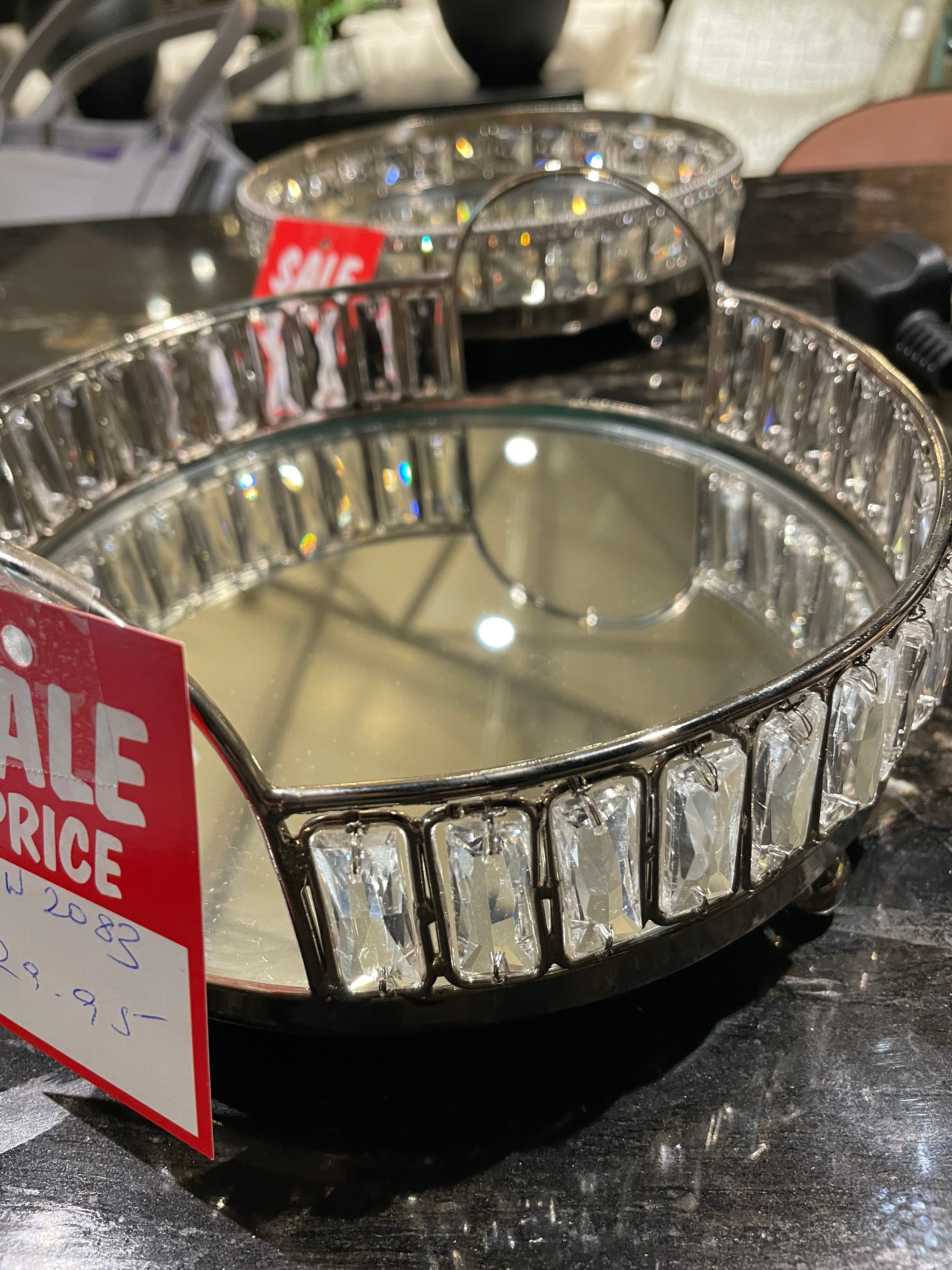 Tray w crystals and silver handles Large 20 cm Med REDUCED-Renaissance Design Studio