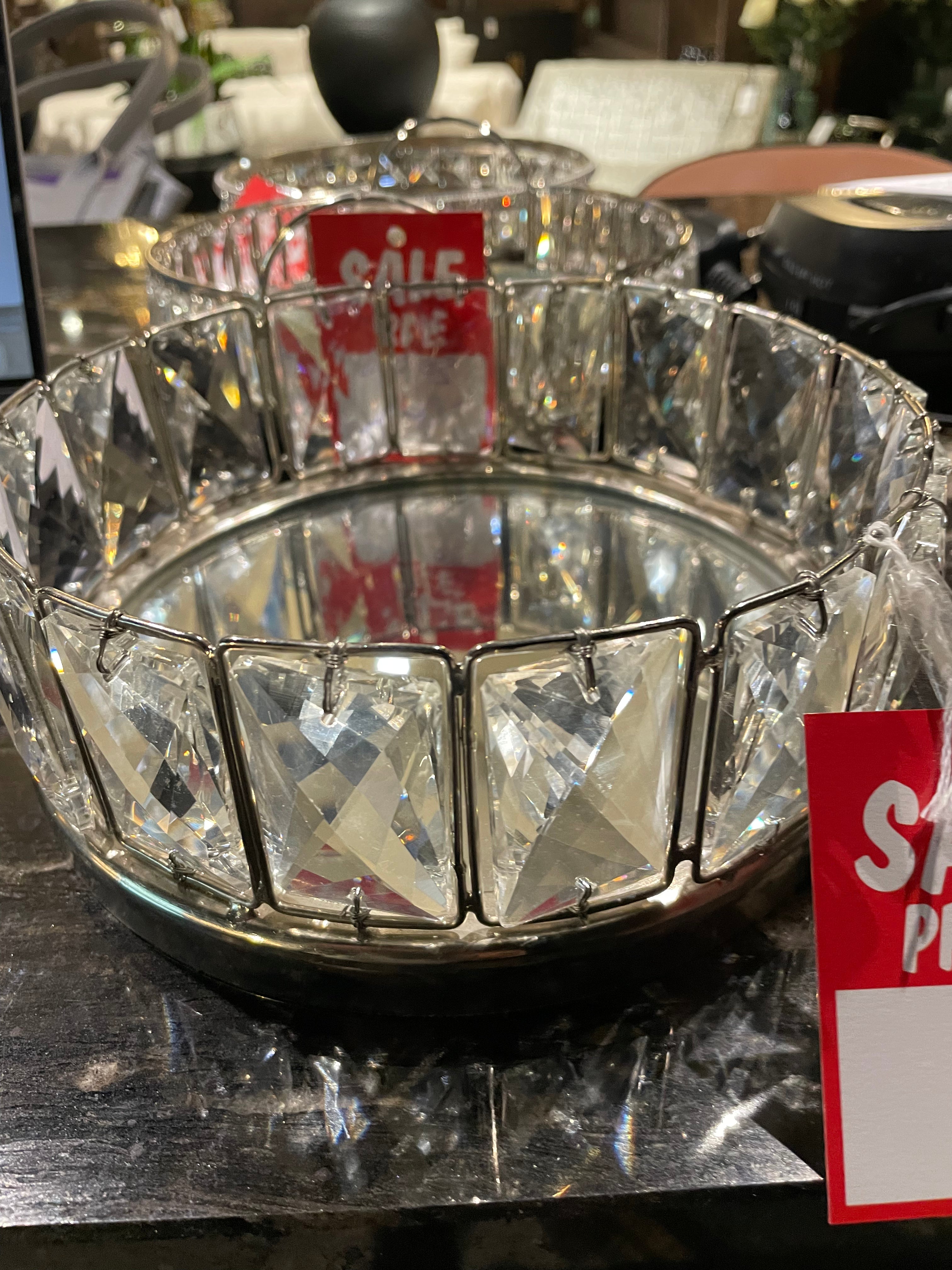 Tray w large crystals Medium REDUCED-Crystal and silver tray-Renaissance Design Studio