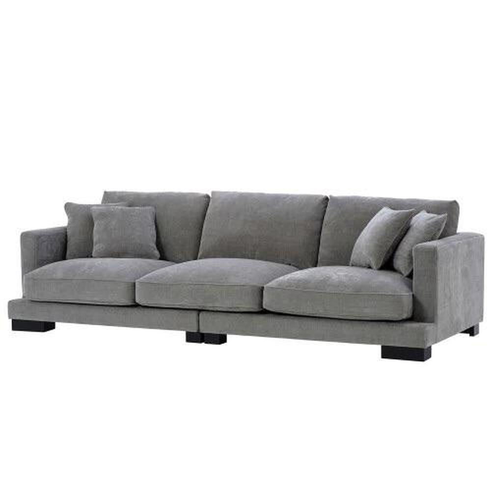 Eichholtz Tuscany XL designer sofa in Clarck Grey fabric with black feet.