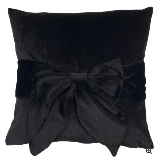 VELVET CUSHION WITH BOW BLACK 45 X 45 cm-cushion-Renaissance Design Studio