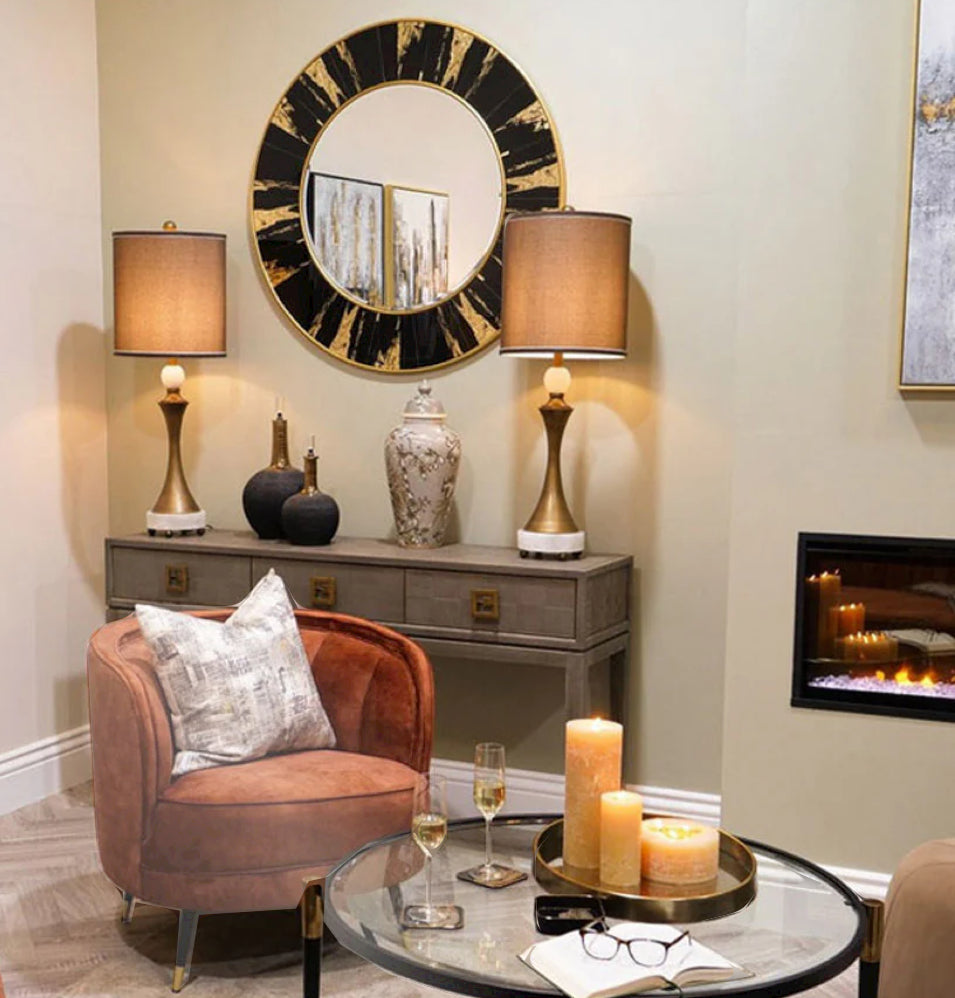 Vesna Round Mirror gold and black 100 cm-Mirrors-Renaissance Design Studio