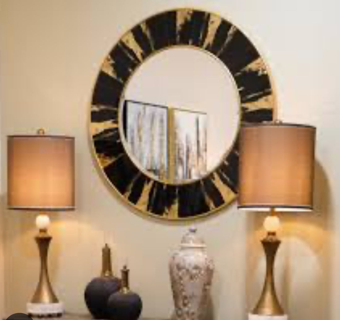 Vesna Round Mirror gold and black 100 cm-Mirrors-Renaissance Design Studio