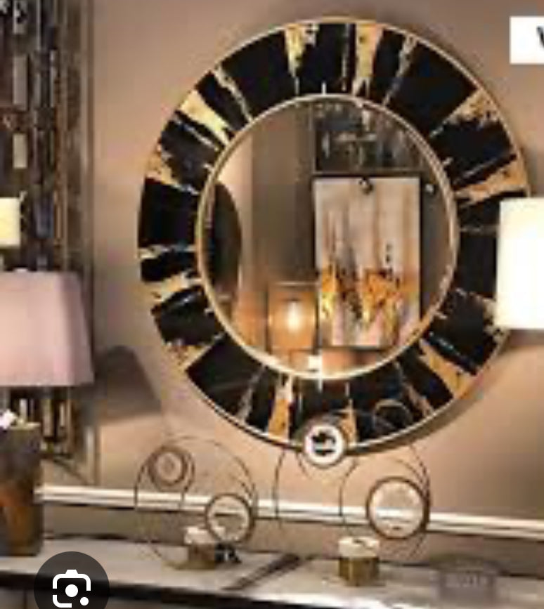 Vesna Round Mirror gold and black 100 cm-Renaissance Design Studio