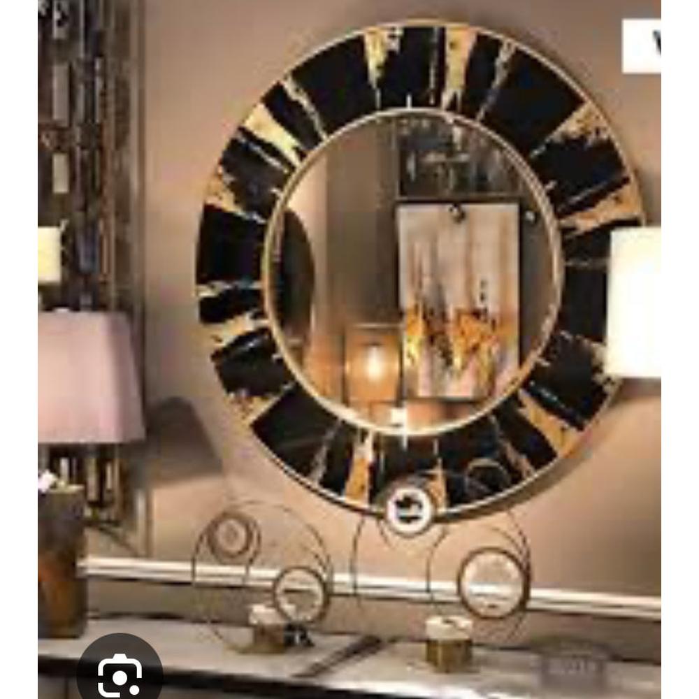 Vesna Round Mirror gold and black 100 cm-Renaissance Design Studio