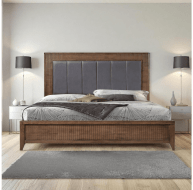 Vivian wooden feature bed with leather feature. Special Order-wooden bed-Renaissance Design Studio