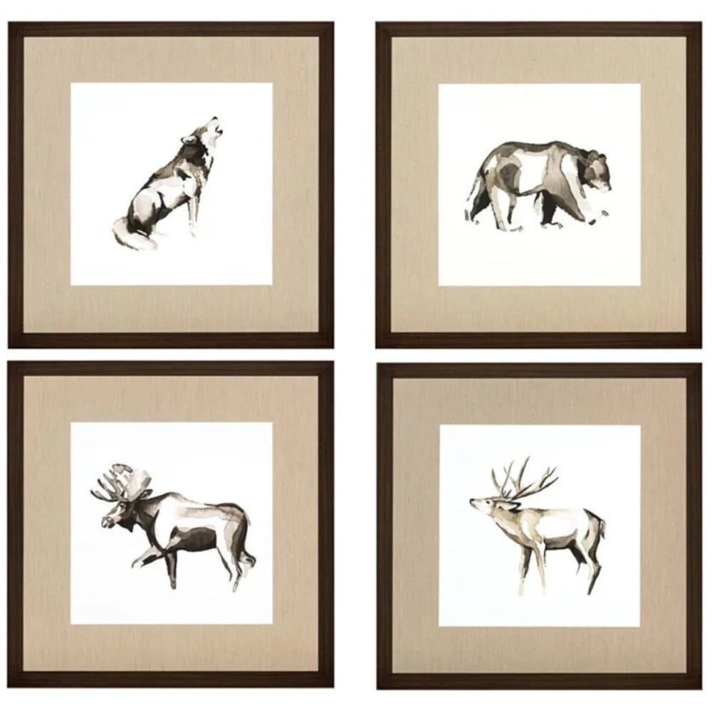 Watercolor Woodlands (Set of 4) Hand Made Framed Art Work-Renaissance Design Studio