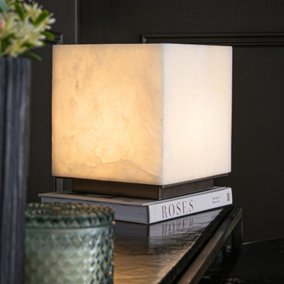 Wellness  table lamp alabaster with brushed bronze alabaster