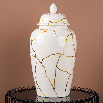 White and Gold Ginger jar white and gold reduced