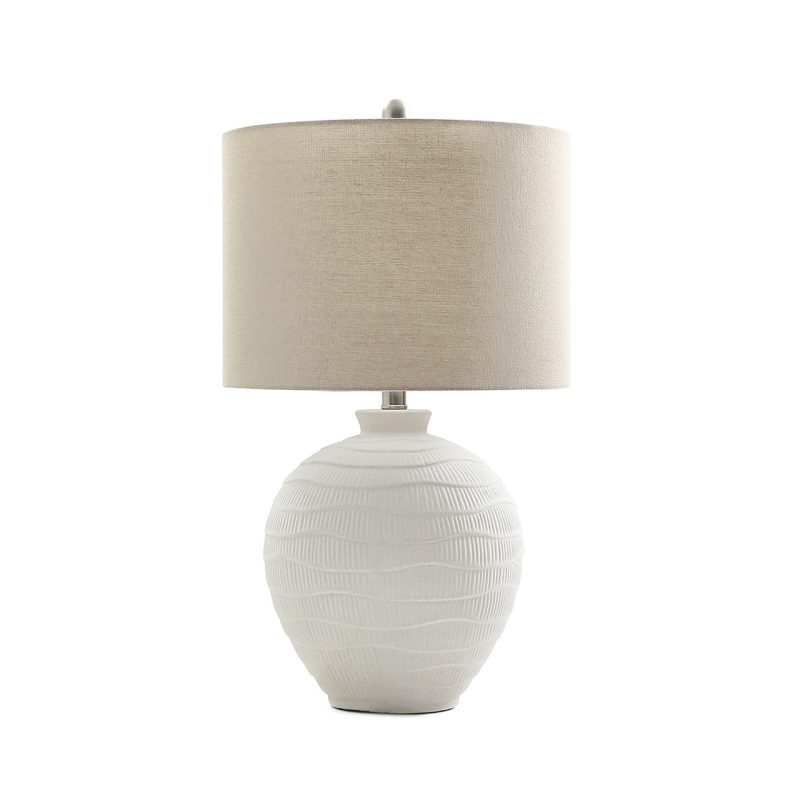 White Ceramic Table lamp with Oat linen shade-Renaissance Design Studio