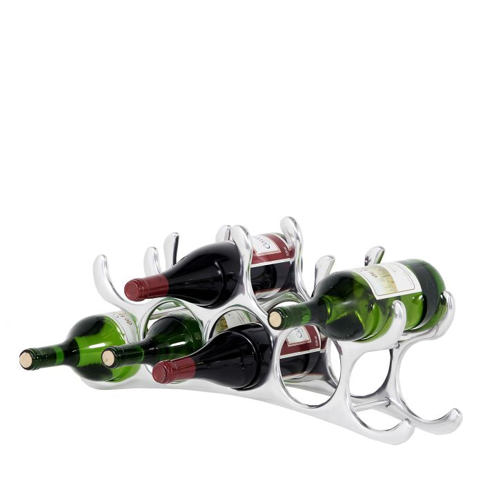 Wine rack in silver polished aluminium-Renaissance Design Studio