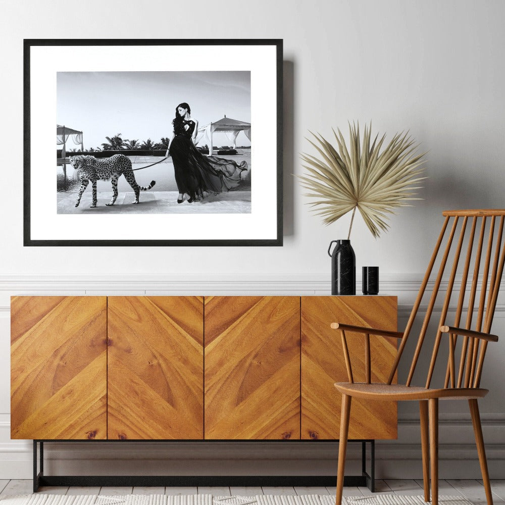 Woman with Cheetah. 250 hand made framed art work-Wall Art-Renaissance Design Studio