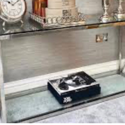 Zanzibar Zen chrome  and glass console table reduced