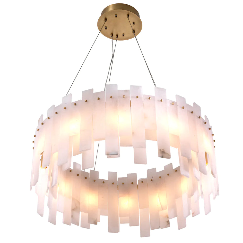 Chandelier Alabaster  Pizzorni Antique brass finish  by Eichholtz