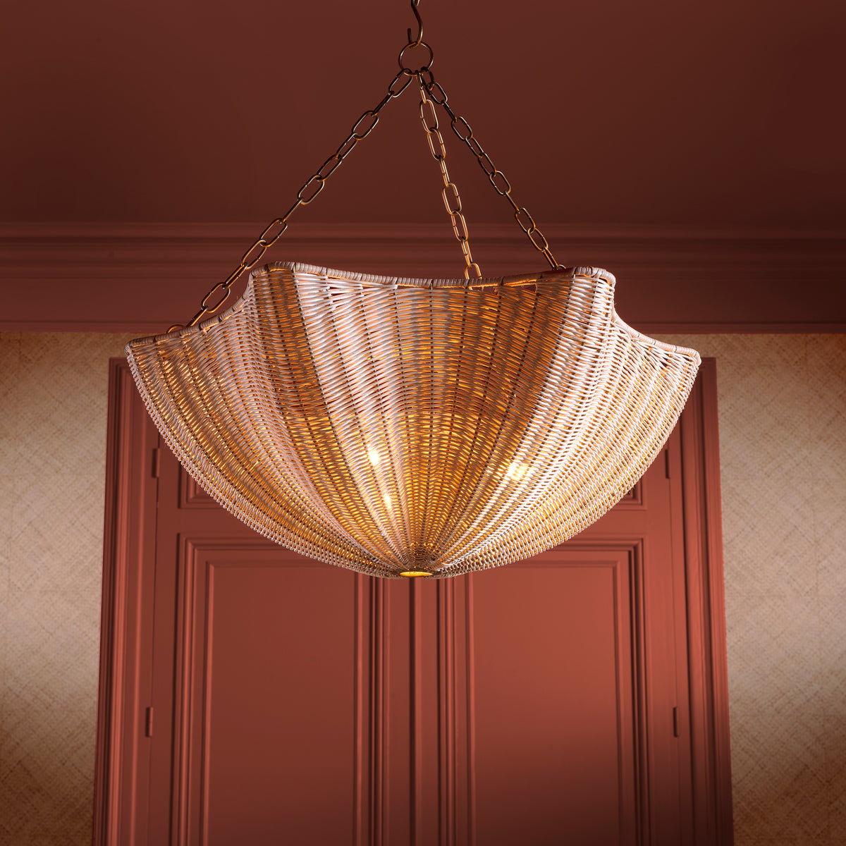 Chandelier Los Palmos Natural rattan | vintage brass finish by Eichholtz