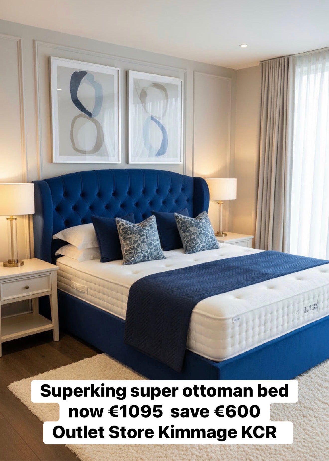 Amalfi Super King navy ottoman gas lift bed last one! Almost half price. Instore purchase. One only by Zeence