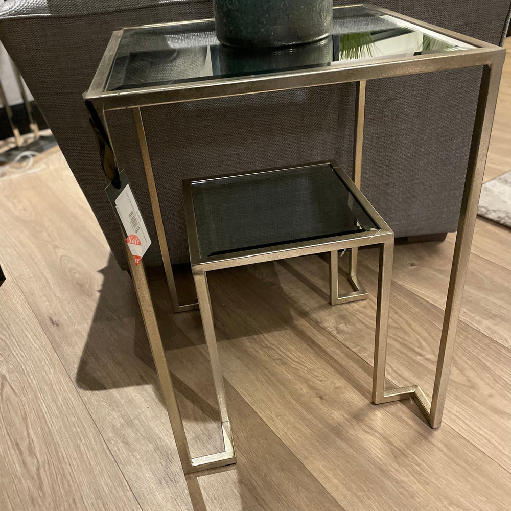 2 tier gold square table with shelf reduced clearance