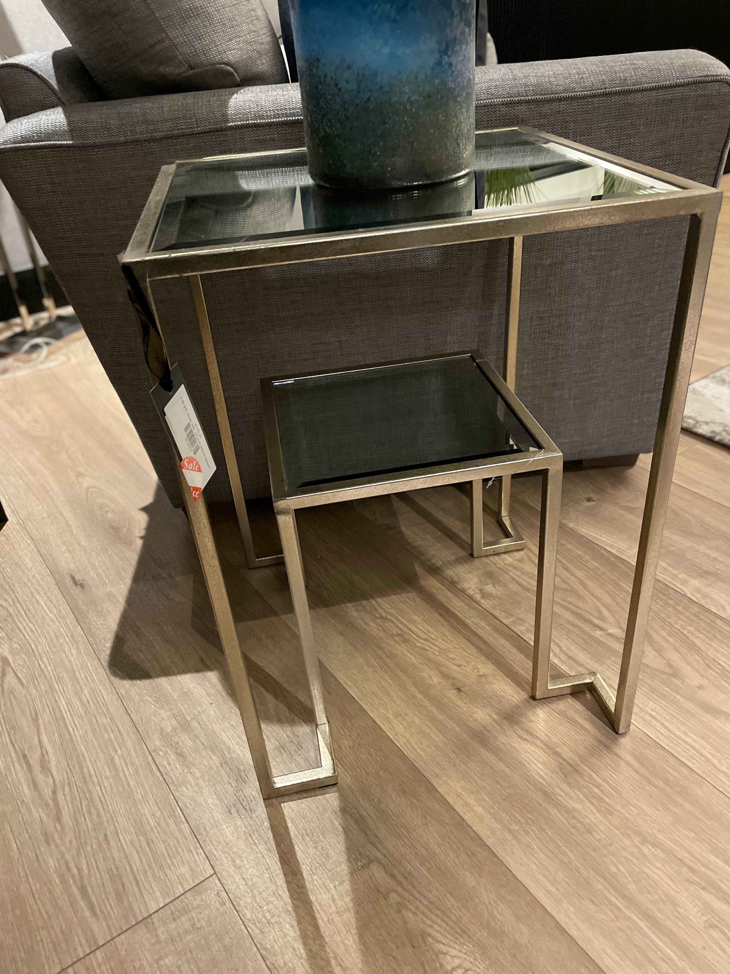 2 tier gold square table with shelf reduced clearance-Renaissance Design Studio