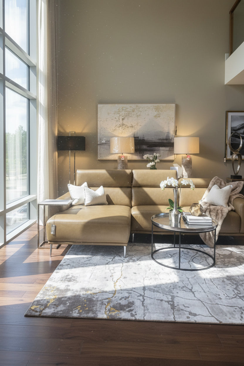 Mezanna  Tan leather chaise corner sofa  less than half price! One only sold as seen