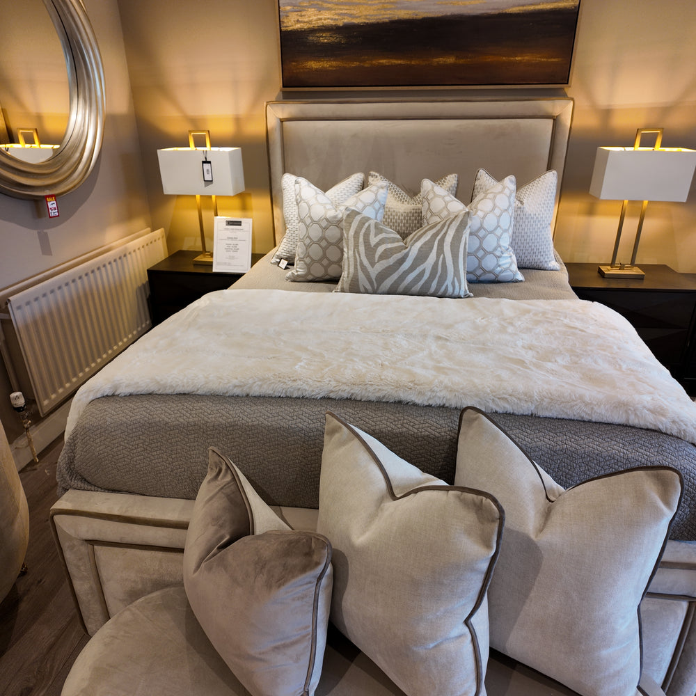 Great Gatsby custom made bed with double contrast piping