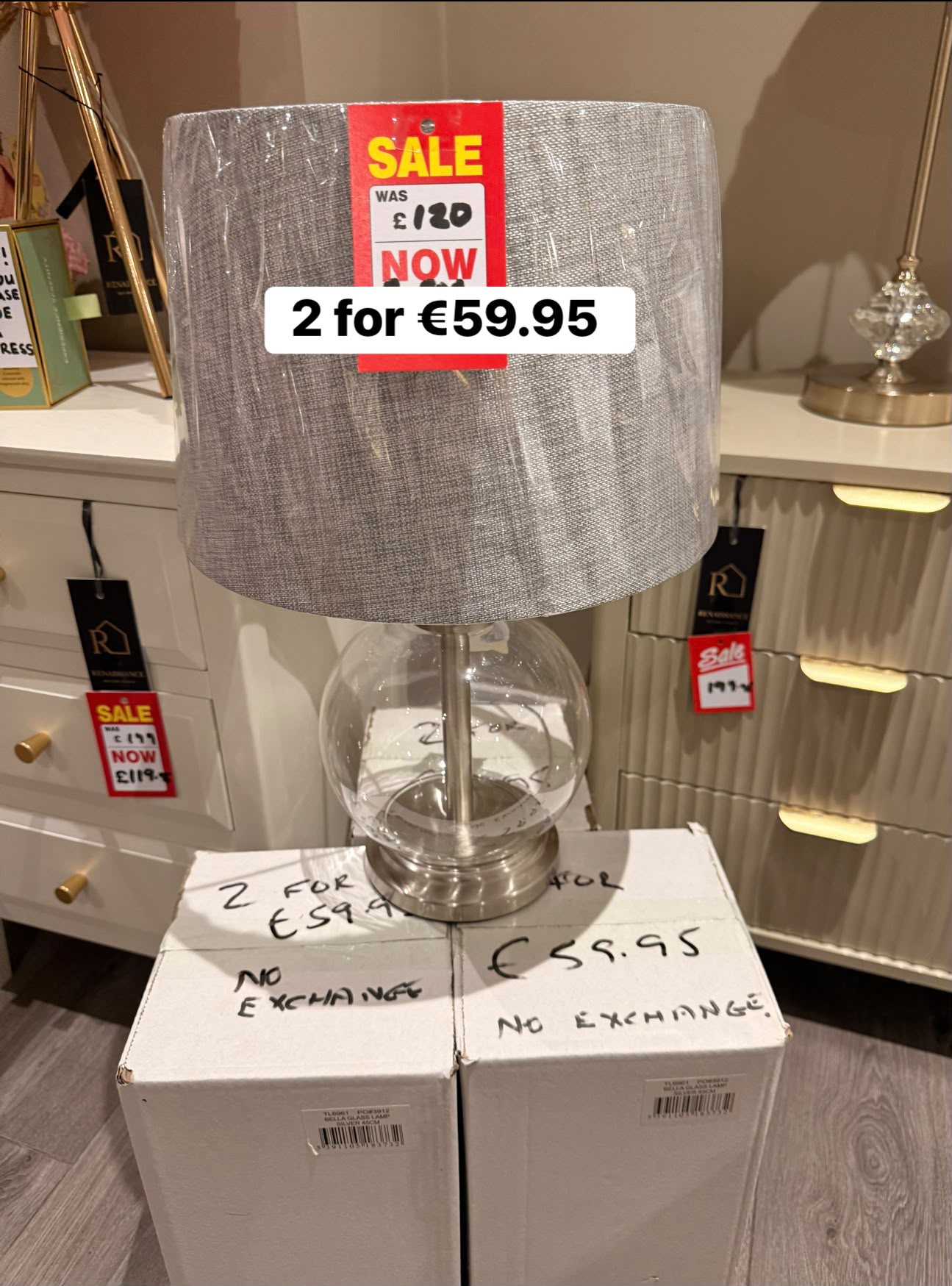 Bella  Lamp glass  45cm Half Price Offer Instore only.Price is for a set of 2