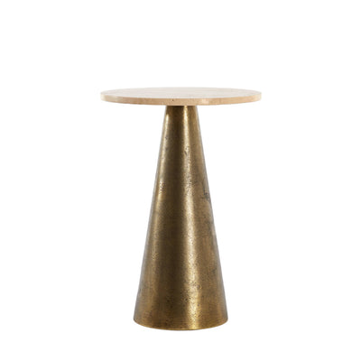 Yvie  side table with travertine top on bronzed base