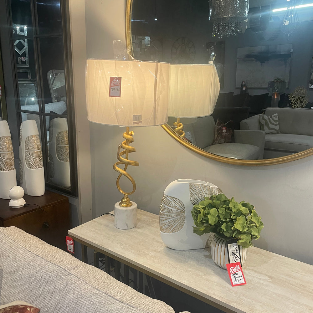 Mindy Gold  and marble tall table lamp with white shade  half price Sale Special