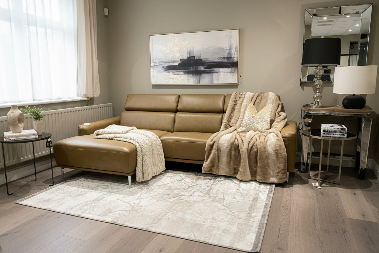 Mezanna  Tan leather chaise corner sofa  less than half price! One only sold as seen