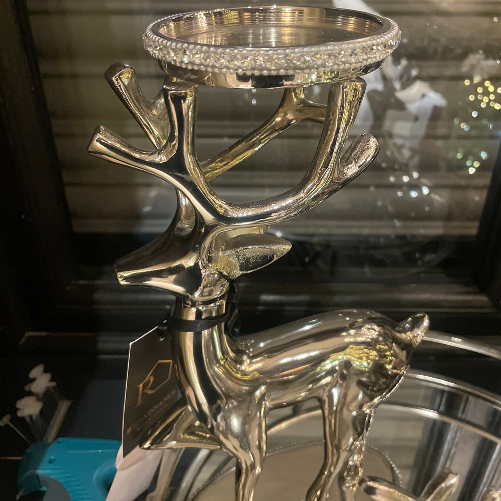 Standing large nickel reindeer candle holder reduced clearance