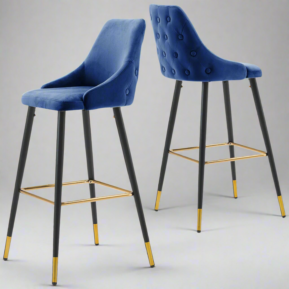 Avanza  bar stool with gold cap  in grey and navy .Now up to 50% off  in our outlet store !  T&C apply.