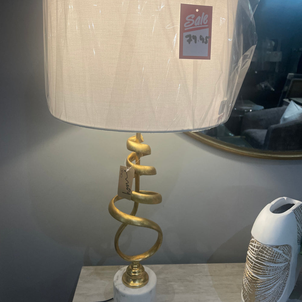 Mindy Gold  and marble tall table lamp with white shade  half price Sale Special