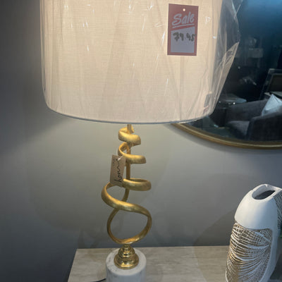 Mindy Gold  and marble tall table lamp with white shade  half price Sale Special