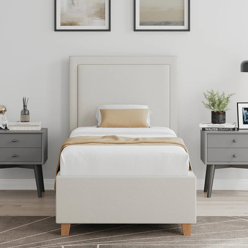 4ft Bondi Upholstered Ottoman Bed Frame Beige Fabric by Balmoral
